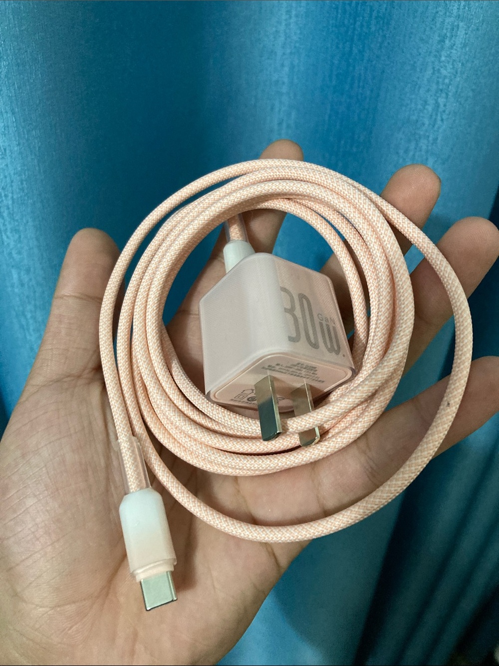 30W USB-C Fast Charger with Braided Cable - Pink